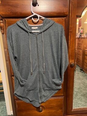 Maurices Heathered Dark Gray/green  Zip Hoodie